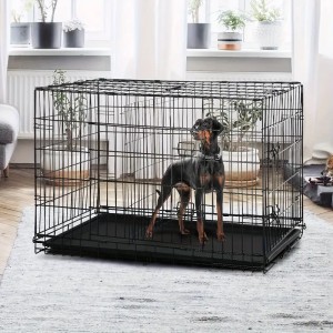 DOPINMIN Double Door Folding Metal Dog Crate